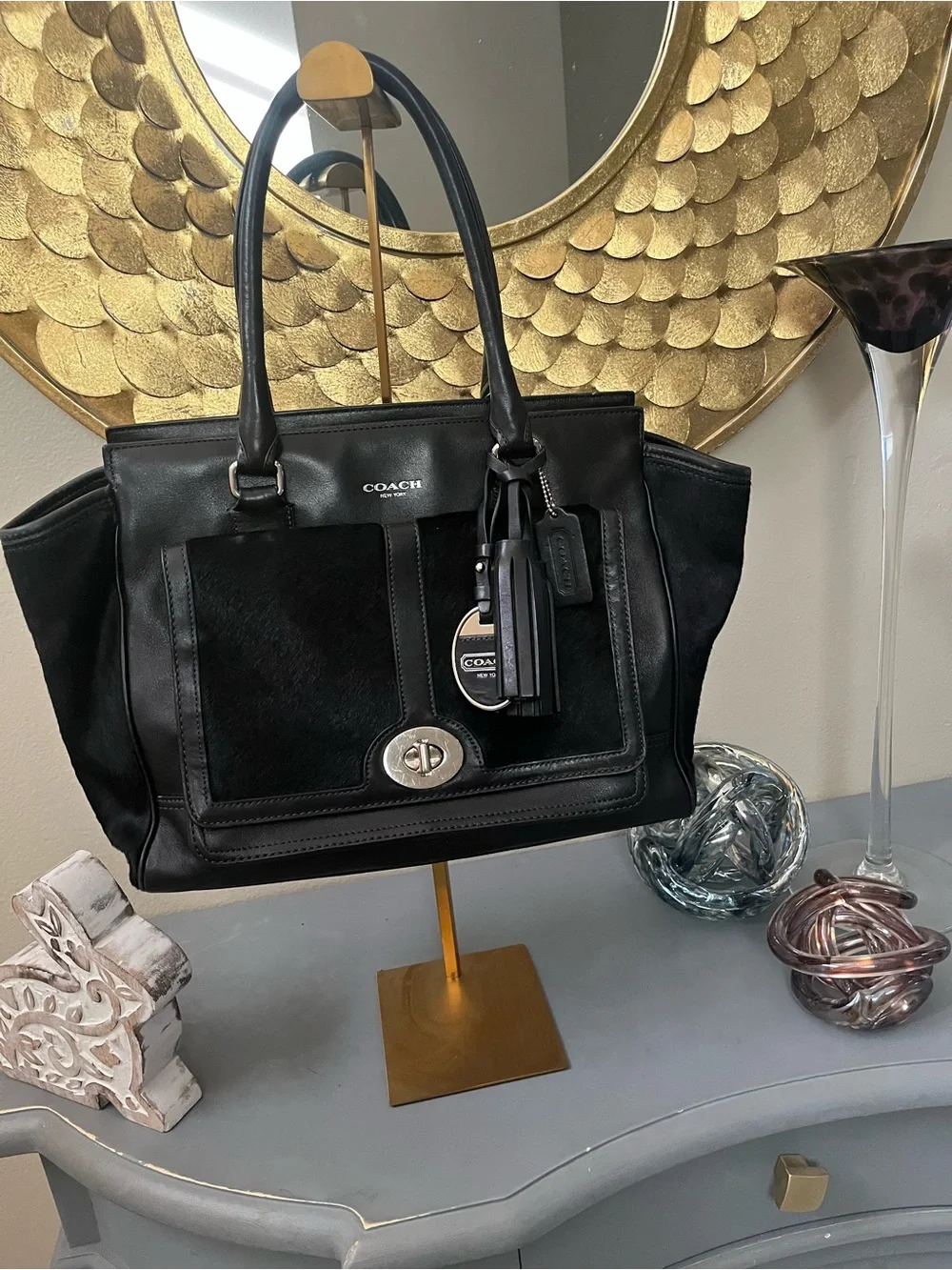 Coach Vintage Limited Edition Calf hair and black leather Satchel